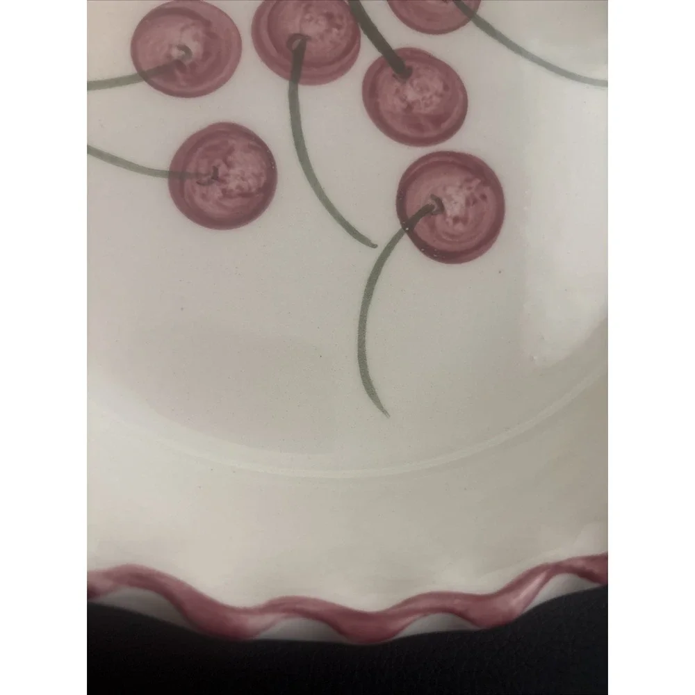 Los Angeles Potteries Vintage Ceramic Cherry Pie Plate Baking Dish 1971  9.5in